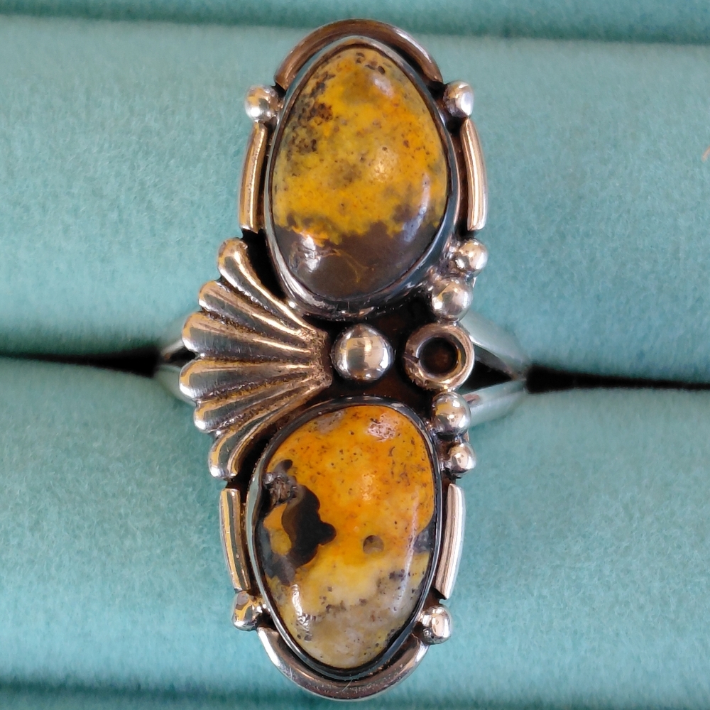 Sterling Silver Yellow Bumblebee Jasper Double Stone Ring